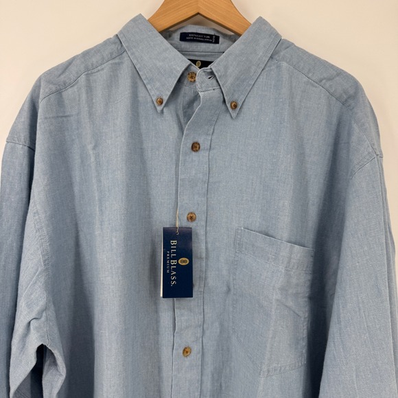 Bill Blass Premium Mens XL Long Sleeve Button Up Shirt 100% Cotton Blue Chambray - Picture 1 of 9